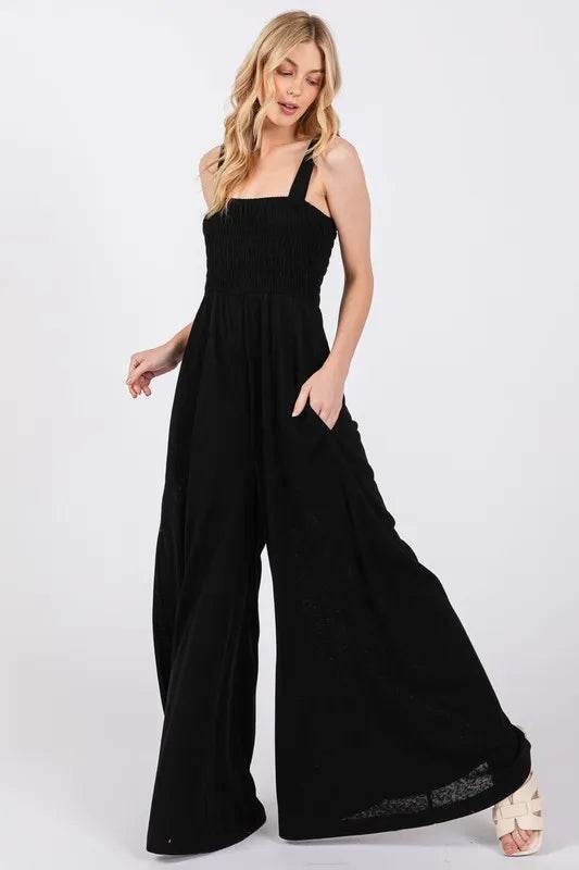 SAGE+FIG Smocked Flowy Wide Leg Jumpsuit - Shop Style & More | Fresh Looks, Everyday Deals & Free Shipping