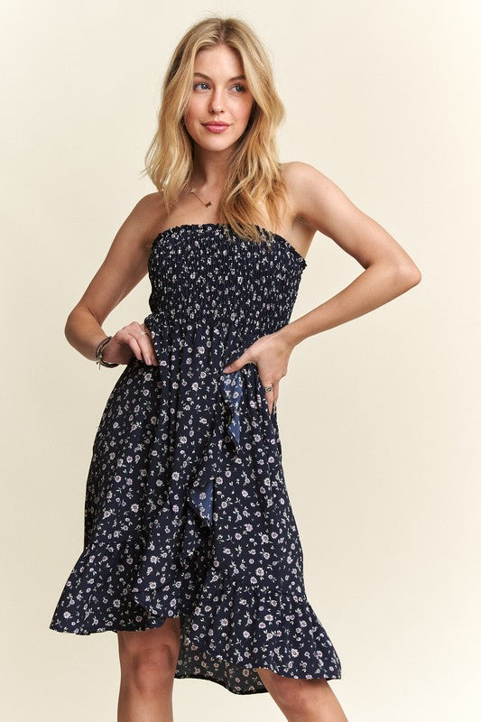 ADORA Smocked Floral Tube Dress with Pockets Casual Dresses