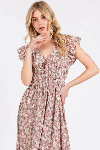 Mittoshop Flower Print Ruffle Cap Sleeve V-neck Midi Dress - Shop Style & More | Fresh Looks, Everyday Deals & Free Shipping