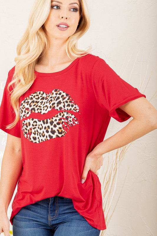 Heimish Full Size Leopard Lip Round Neck Short Sleeve T-Shirt Plus Size - Shop Style & More | Fresh Looks, Everyday Deals & Free Shipping