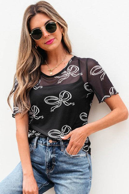 Maddie Bow Mesh Short Sleeve Top - Shop Style & More | Fresh Looks, Everyday Deals & Free Shipping