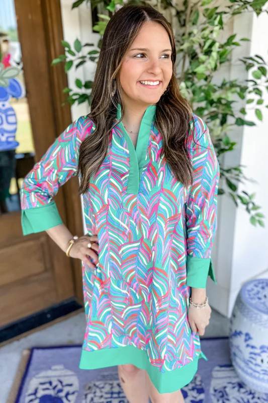 Women Print Split Neck Bracelet Sleeve Shift Dress - Shop Style & More | Fresh Looks, Everyday Deals & Free Shipping