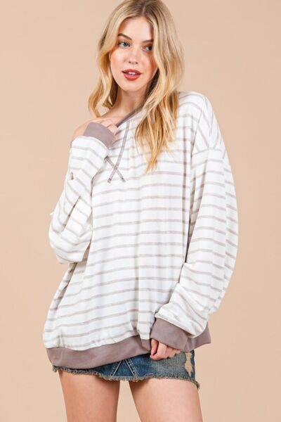 Ces Femme Striped Round Neck Drop Shoulder Sweatshirt - Shop Style & More | Fresh Looks, Everyday Deals & Free Shipping