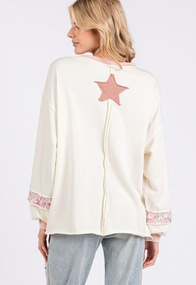 SAGE + FIG Peace & Star Patch Contrast Round Neck Sweatshirt Hoodies & Sweaters