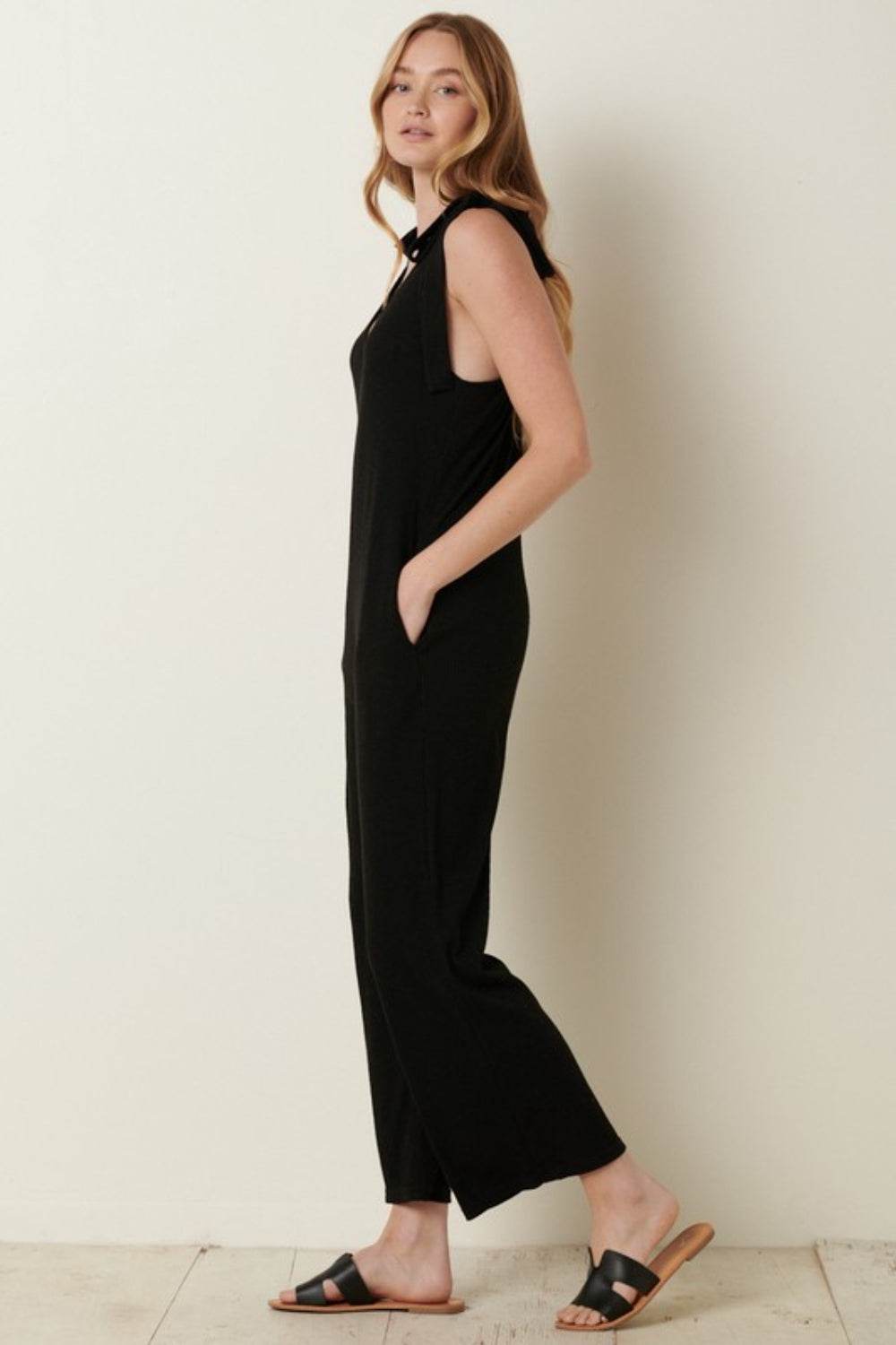 Mittoshop Rib Knit V-Neck Cross Back Jumpsuit - Shop Style & More | Fresh Looks, Everyday Deals & Free Shipping