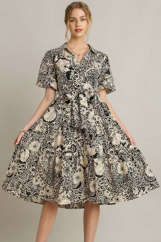 Umgee Full Size Mixed Print A-Line Tiered Midi Dress Plus Size - Shop Style & More | Fresh Looks, Everyday Deals & Free Shipping