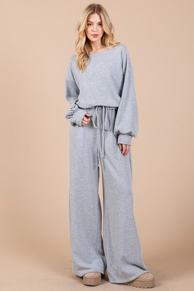 Ces Femme Boat Neck Long Sleeve Jumpsuit with Drawstring Detail Jumpsuits
