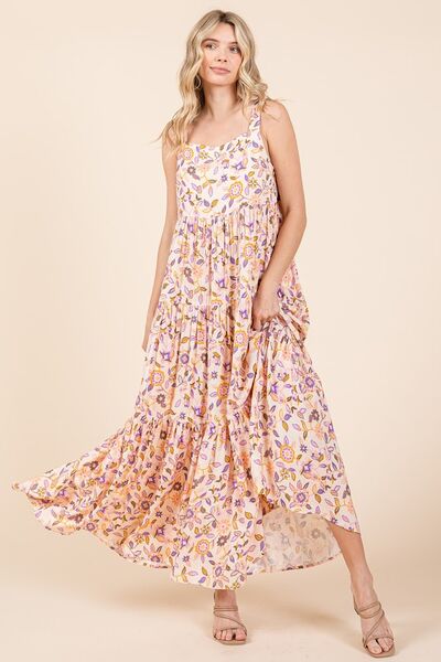 Mittoshop Flower Print Tiered Sleeveless Empire Maxi Dress Casual Dresses