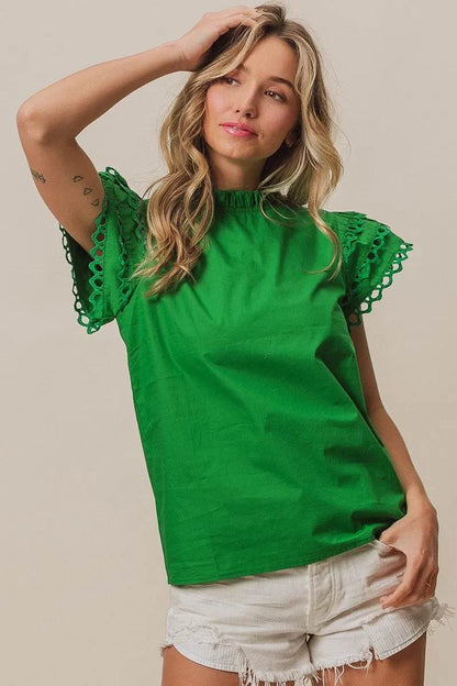 BiBi Solid Woven Circle Trim Ruffle Top - Shop Style & More | Fresh Looks, Everyday Deals & Free Shipping