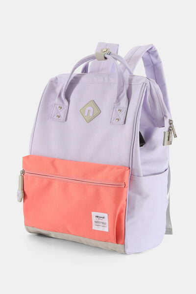 Himawari Contrast Waterproof Backpack Bag with External USB Port Lavender Coral One Size Bags