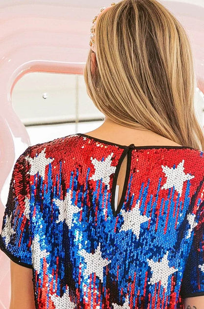 BiBi American Theme Star Pattern Sequin Top - Shop Style & More | Fresh Looks, Everyday Deals & Free Shipping