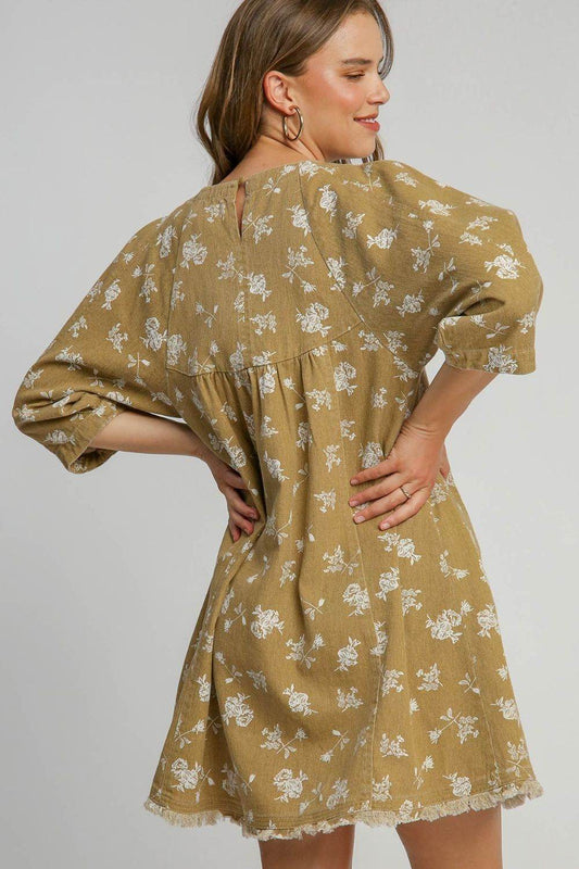 Umgee Raw Hem Floral Print Round Neck Denim Dress - Shop Style & More | Fresh Looks, Everyday Deals & Free Shipping