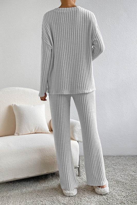 Women Ribbed Knit V Neck Slouchy Two-piece Outfit - Shop Style & More | Fresh Looks, Everyday Deals & Free Shipping
