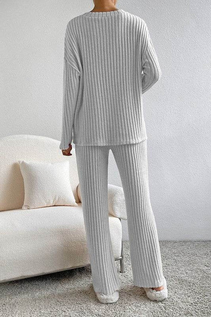 Women Ribbed Knit V Neck Slouchy Two-piece Outfit - Shop Style & More | Fresh Looks, Everyday Deals & Free Shipping