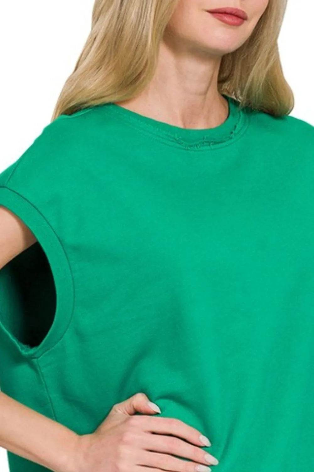 Zenana French Terry Round Neck Cap Sleeve T-Shirt - Shop Style & More | Fresh Looks, Everyday Deals & Free Shipping