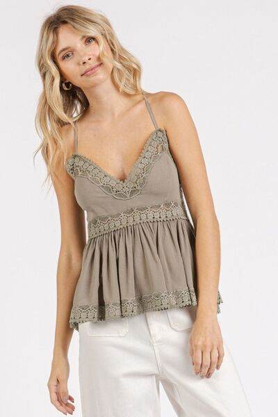 Mittoshop Crisscross Back Lace Detail V-Neck Cami - Shop Style & More | Fresh Looks, Everyday Deals & Free Shipping
