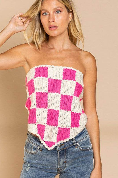 Checkerboard Pattern Tube Top Sweater - Shop Style & More | Fresh Looks, Everyday Deals & Free Shipping