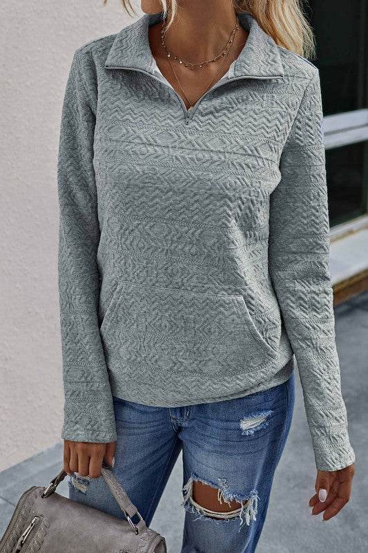 Half Zip Textured Solid Long Sleeve Pullover - Shop Style & More | Fresh Looks, Everyday Deals & Free Shipping