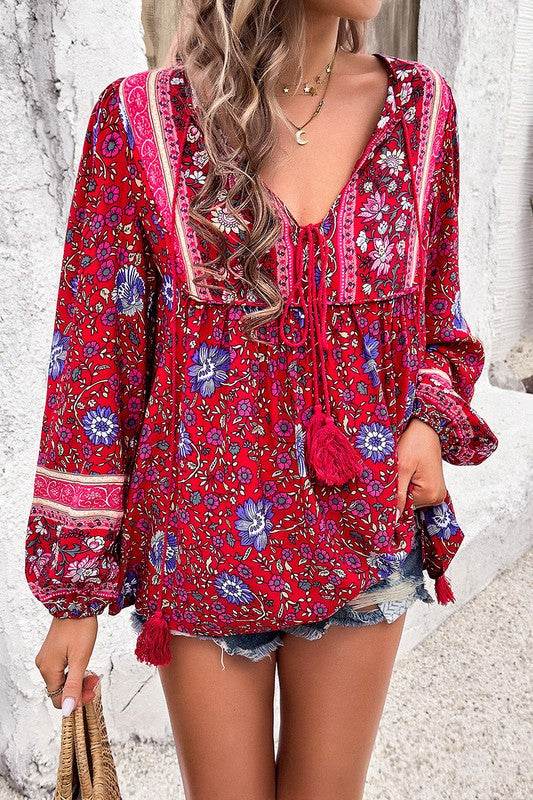 All Over Floral Print Cross Deep V Boho Top - Shop Style & More | Fresh Looks, Everyday Deals & Free Shipping