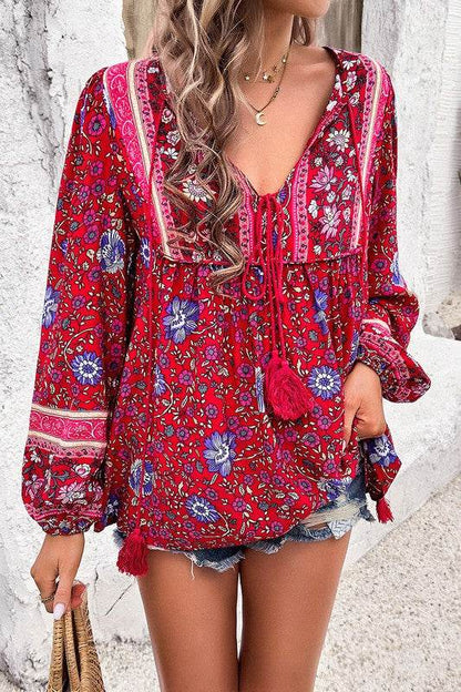 All Over Floral Print Cross Deep V Boho Top - Shop Style & More | Fresh Looks, Everyday Deals & Free Shipping