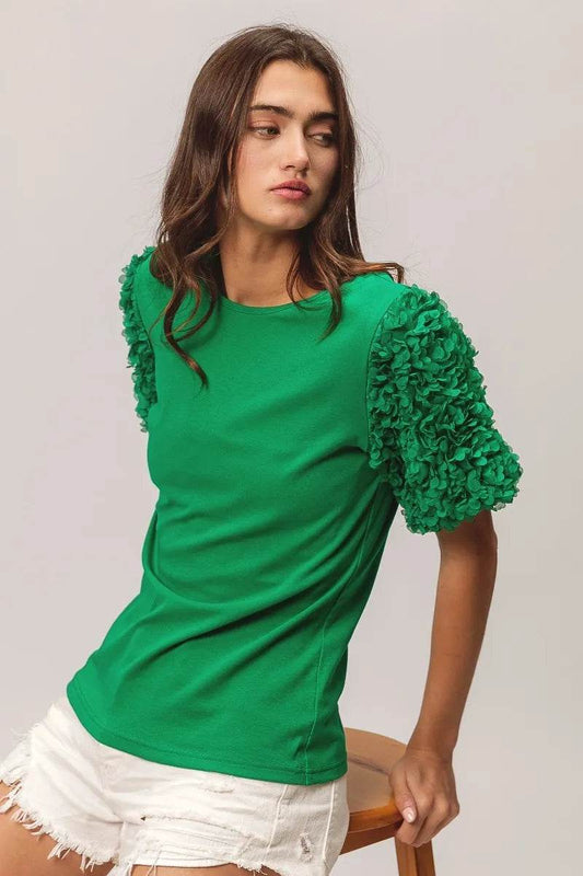 BiBi Short Mesh Flower Sleeve Knit Top - Shop Style & More | Fresh Looks, Everyday Deals & Free Shipping