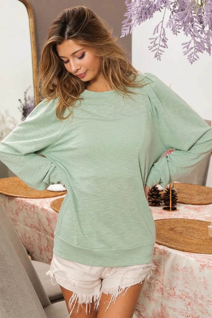 BiBi Slub Terry Puff Shoulder Sweatshirt - Shop Style & More | Fresh Looks, Everyday Deals & Free Shipping
