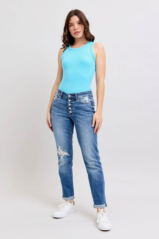 Judy Blue Full Size Button Fly Distressed Jeans with Pockets Plus Size - Shop Style & More | Fresh Looks, Everyday Deals & Free Shipping