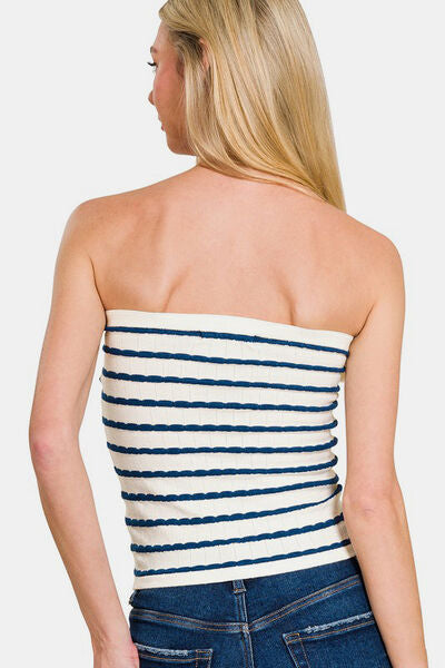 Zenana Twisted Sweetheart Neck Striped Tube Top Top - Femme & Flirty