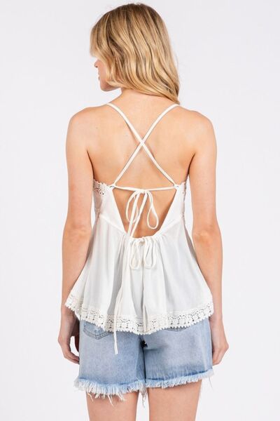 Mittoshop Crisscross Back Lace Detail V-Neck Cami Top - Femme & Flirty