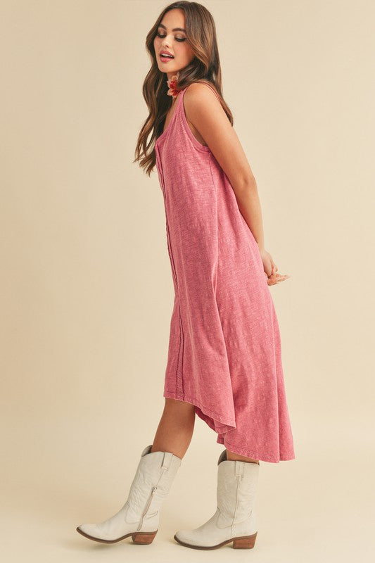 Aemi + Co High-Low Hem Scoop Neck Midi Tank Dress Casual Dresses