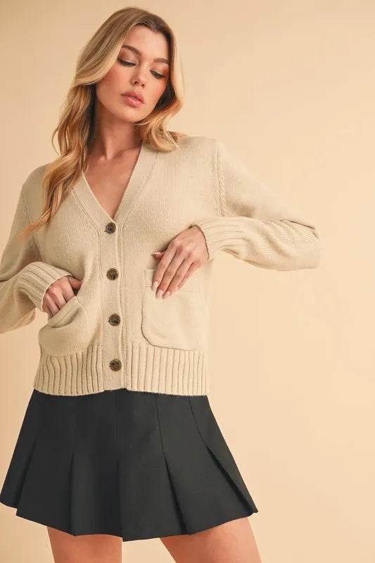 Aemi + Co Ribbed Hem Button Down V-Neck Cardigan - Shop Style & More | Fresh Looks, Everyday Deals & Free Shipping