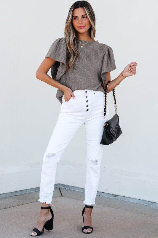 Brynn Textured Flutter Sleeve Top - Shop Style & More | Fresh Looks, Everyday Deals & Free Shipping