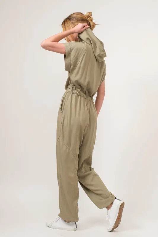 And The Why Washed Short Sleeve Hooded Jumpsuit - Shop Style & More | Fresh Looks, Everyday Deals & Free Shipping