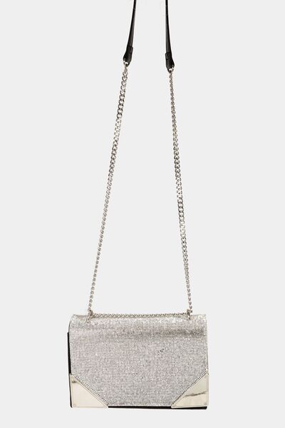 Fame Rhinestone Studded Rectangle Crossbody Bag BK One Size Bags