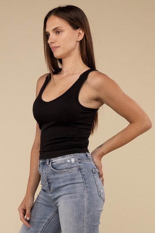 Ribbed Bra Padded V-Neck Tank Top - Shop Style & More | Fresh Looks, Everyday Deals & Free Shipping