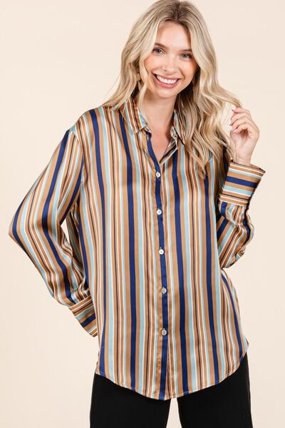 Mittoshop Striped Button Down Satin Shirt Blouses