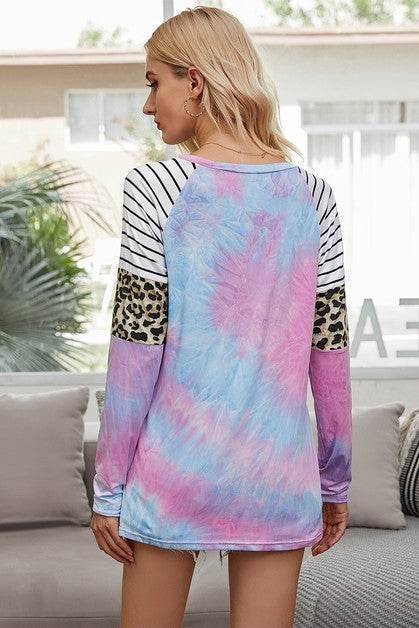Crew Neck Patchwork Tie Dye Fit Loose Shirt - Shop Style & More | Fresh Looks, Everyday Deals & Free Shipping