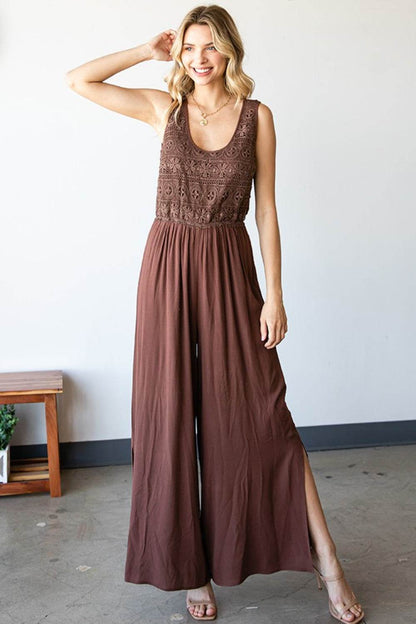 First Love Tie Back Sleeveless Slit Wide Leg Jumpsuit - Shop Style & More | Fresh Looks, Everyday Deals & Free Shipping