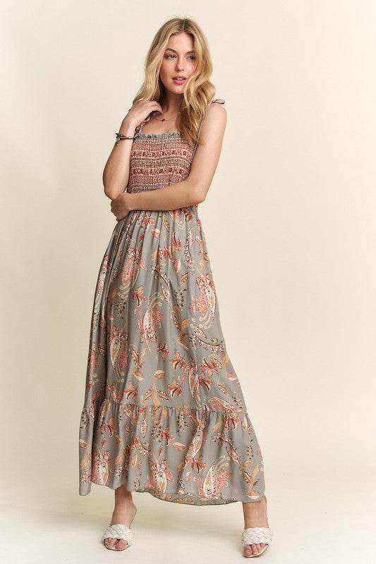 ADORA Smocked Printed Square Neck Tie Shoulder Cami Dress - Shop Style & More | Fresh Looks, Everyday Deals & Free Shipping