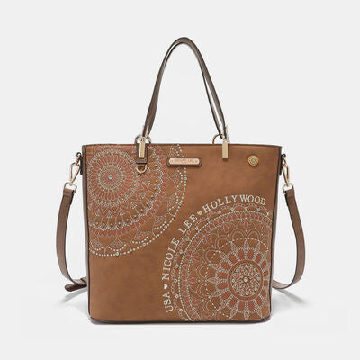 Nicole Lee USA Metallic Stitching Embroidery Inlaid Rhinestone Tote Bag Bags