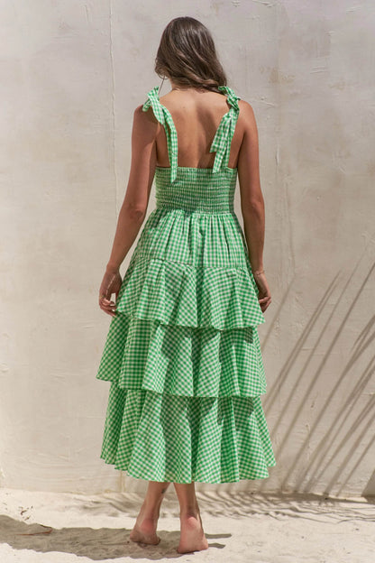 Jade By Jane Full Size Sleeveless Gingham Print Tiered Midi Dress Plus Size - Shop Style & More | Fresh Looks, Everyday Deals & Free Shipping