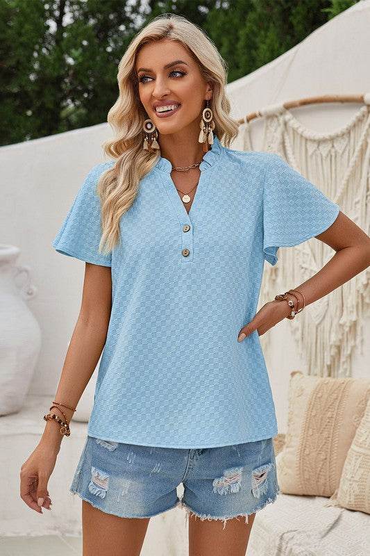 V Neck Loose Fit Solid Button Plaid Shirt - Shop Style & More | Fresh Looks, Everyday Deals & Free Shipping