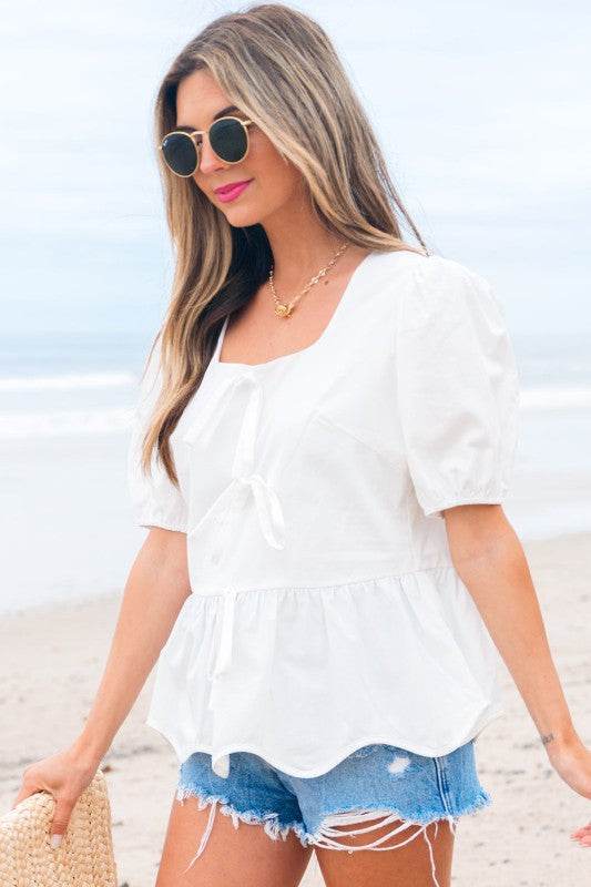 Anaiah Bow Knot Puff Sleeve Peplum Top - Shop Style & More | Fresh Looks, Everyday Deals & Free Shipping