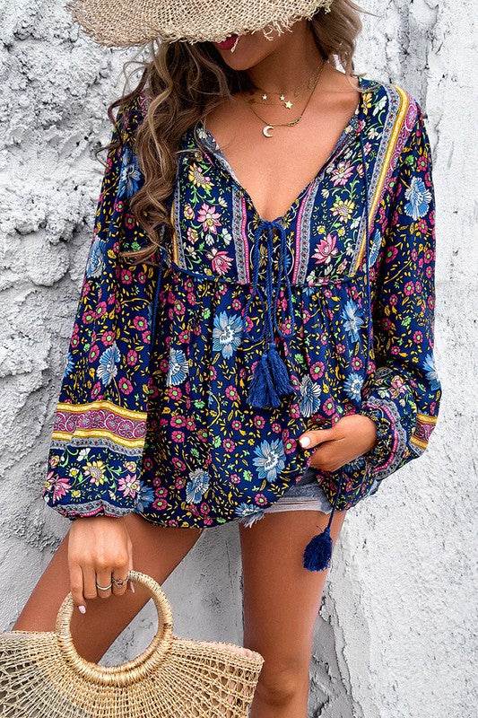 All Over Floral Print Cross Deep V Boho Top - Shop Style & More | Fresh Looks, Everyday Deals & Free Shipping