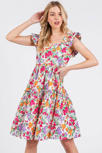 Mittoshop Flower Print Ruffle Shoulder A-line Mini Dress - Shop Style & More | Fresh Looks, Everyday Deals & Free Shipping