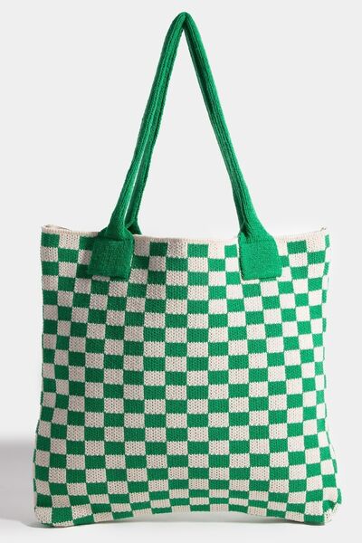 Fame Checkered Pattern Tote Bag Green One Size Bags