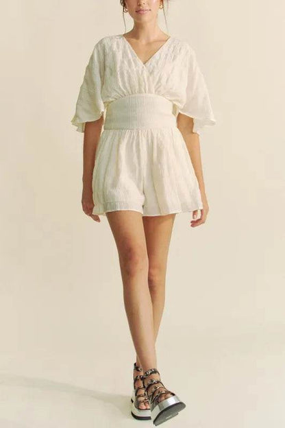 Davi & Dani Batwing Sleeve Waist Belt Romper - Shop Style & More | Fresh Looks, Everyday Deals & Free Shipping
