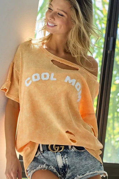 BiBi Washed Laser Cut Detail Cool Mom Print Thermal Top - Shop Style & More | Fresh Looks, Everyday Deals & Free Shipping