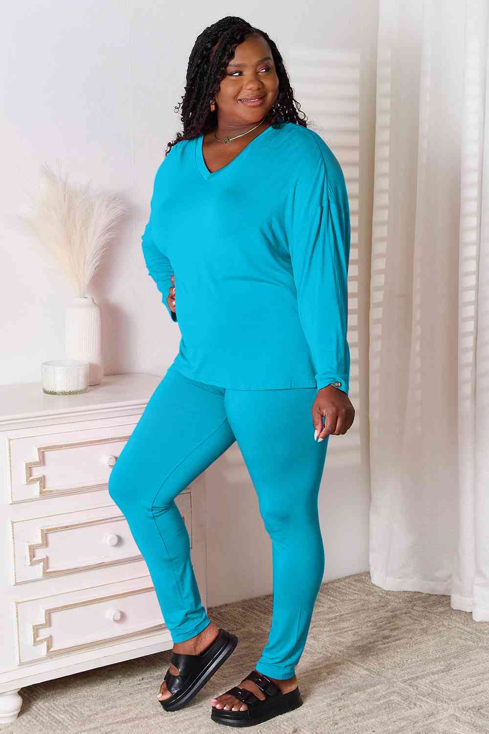 Basic Bae Full Size V-Neck Soft Rayon Long Sleeve Top and Pants Lounge Set Lounge Set