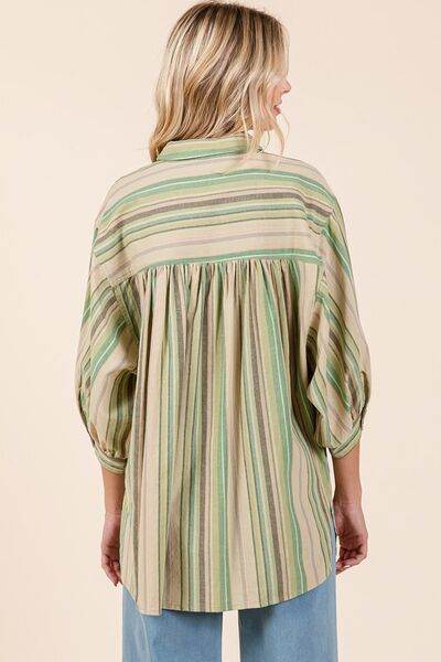 Mittoshop Striped Bubble Sleeve Button Down Shirt - Shop Style & More | Fresh Looks, Everyday Deals & Free Shipping